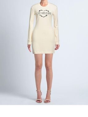 Love Moschino Cream Long-Sleeve Logo Bodycon Dress